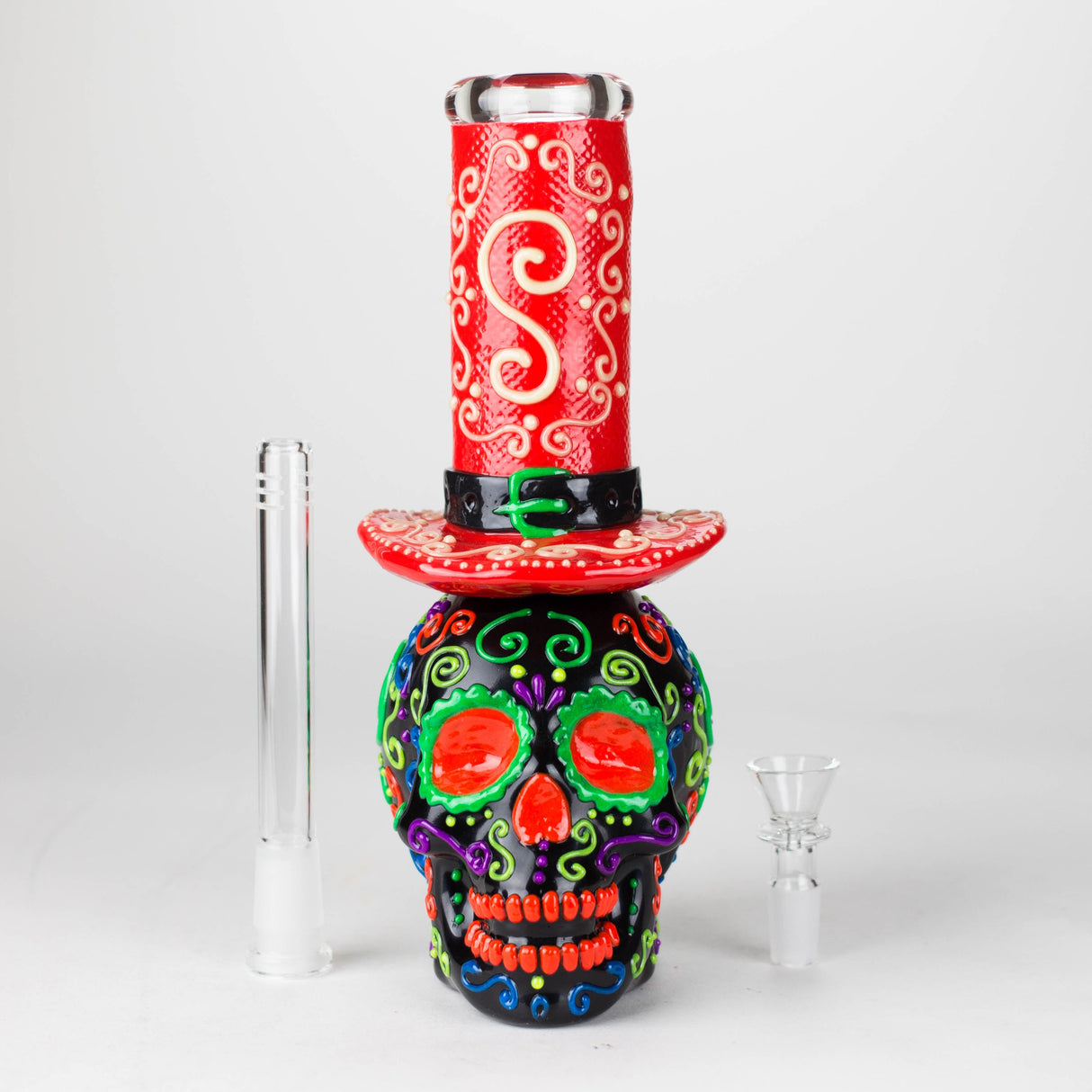 9" Wizard Sugar Skull Glow-in-the-Dark Glass Bong