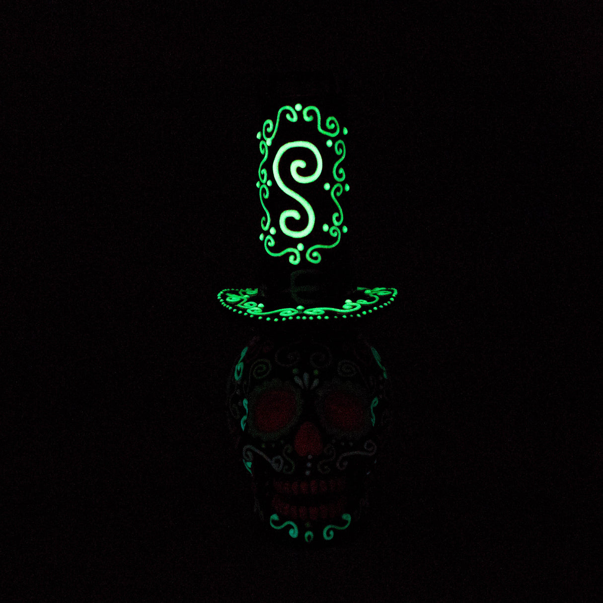 9" Wizard Sugar Skull Glow-in-the-Dark Glass Bong