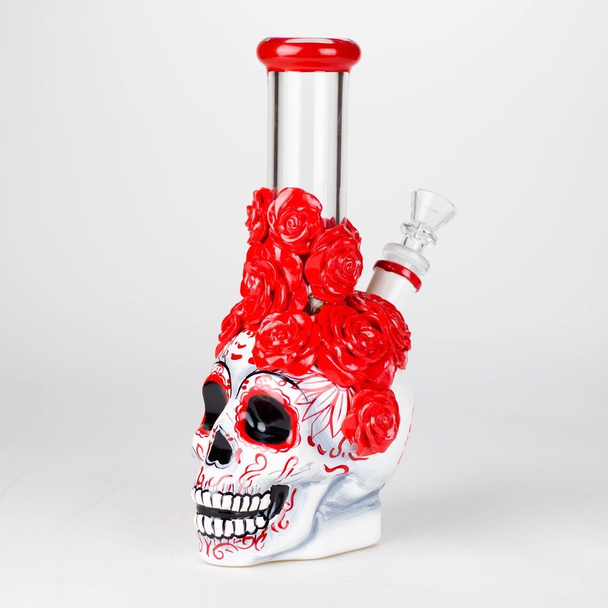 9" Rose Sugar Skull Diffused Glass Bong