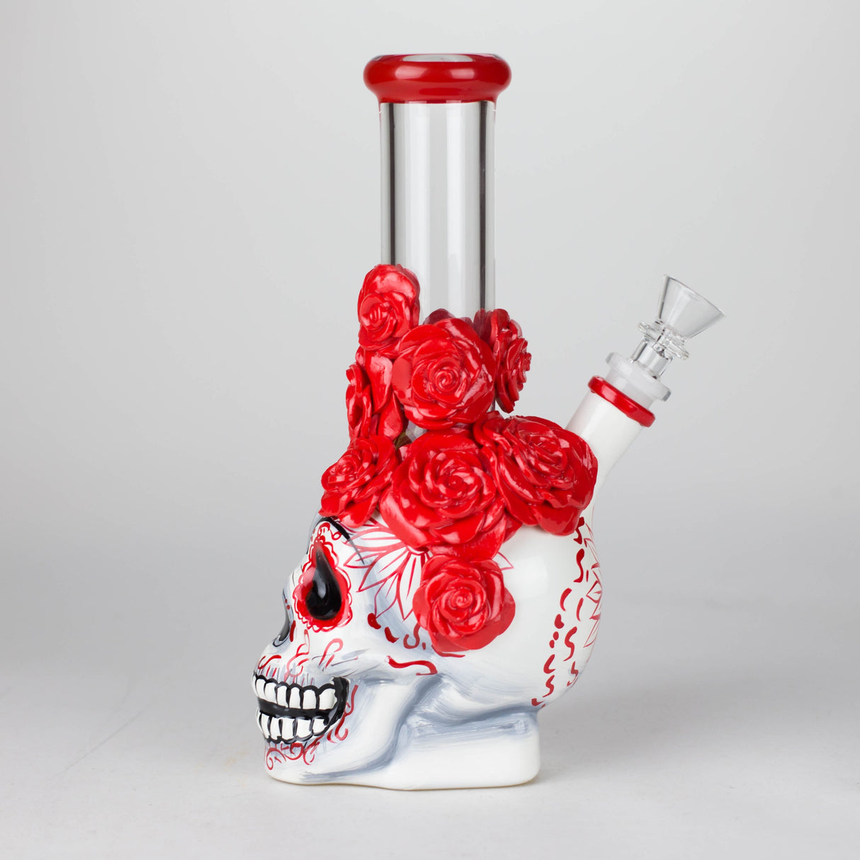 9" Rose Sugar Skull Diffused Glass Bong