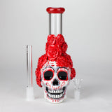 9" Rose Sugar Skull Diffused Glass Bong