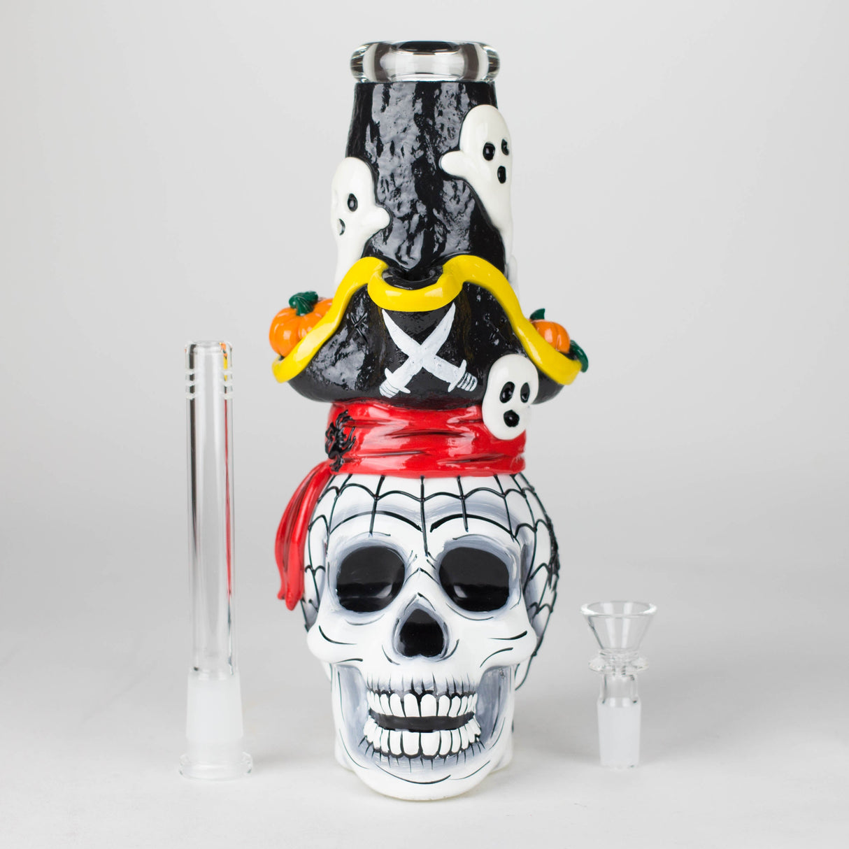 9" Pirate Sugar Skull Glass Bong with 4" Diffused Downstem