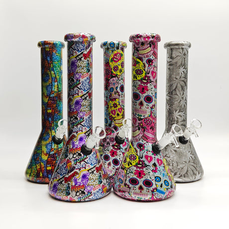 Super Supplys Inc Glass Bong 13" 7mm Calavera Hydrographic Glass Bong-Assorted Designs 13" 7mm Calavera Hydrographic Glass Bong-Assorted Designs
