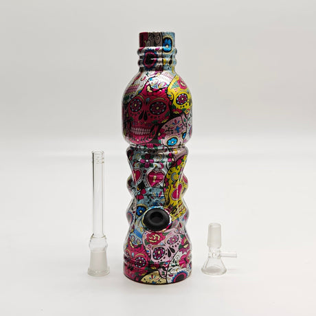 Super Supplys Inc Glass Bong 9" Hydrographic Water Bottle Glass Bong-Assorted Designs 9" Hydrographic Water Bottle Glass Bong-Assorted Designs