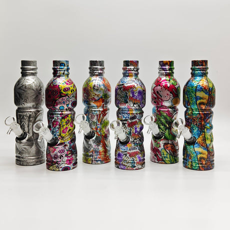 Super Supplys Inc Glass Bong 9" Hydrographic Water Bottle Glass Bong-Assorted Designs 9" Hydrographic Water Bottle Glass Bong-Assorted Designs
