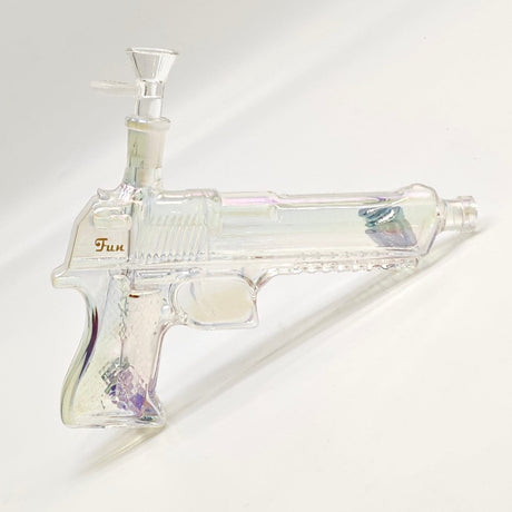 Fortune Glass Bong 7.5" Pistol-Shaped Glass Bong with 14 mm Bowl Stem 7.5" Electroplated Arsenal Glass Bong