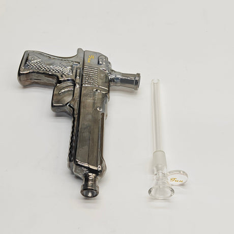 Fortune Glass Bong 7.5" Pistol-Shaped Glass Bong with 14 mm Bowl Stem 7.5" Electroplated Arsenal Glass Bong