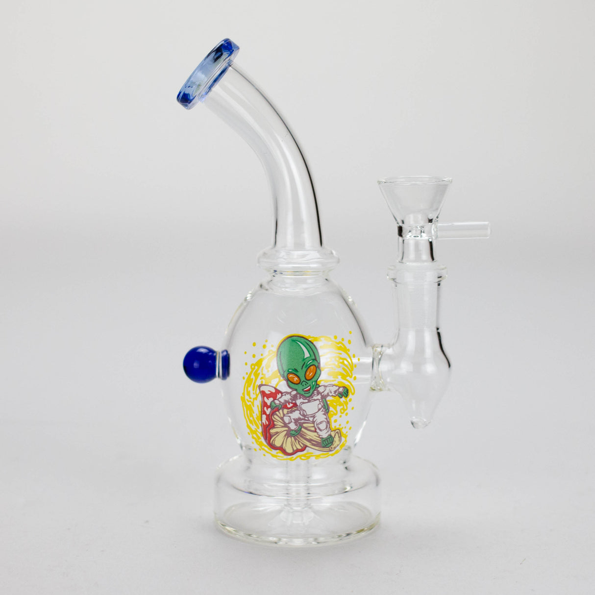 6.5" Bent Neck Cartoon Print Glass Bong with Fixed Diffuser