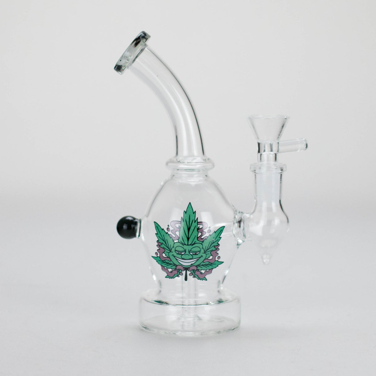 6.5" Bent Neck Cartoon Print Glass Bong with Fixed Diffuser