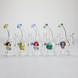 6.5" Bent Neck Cartoon Print Glass Bong with Fixed Diffuser