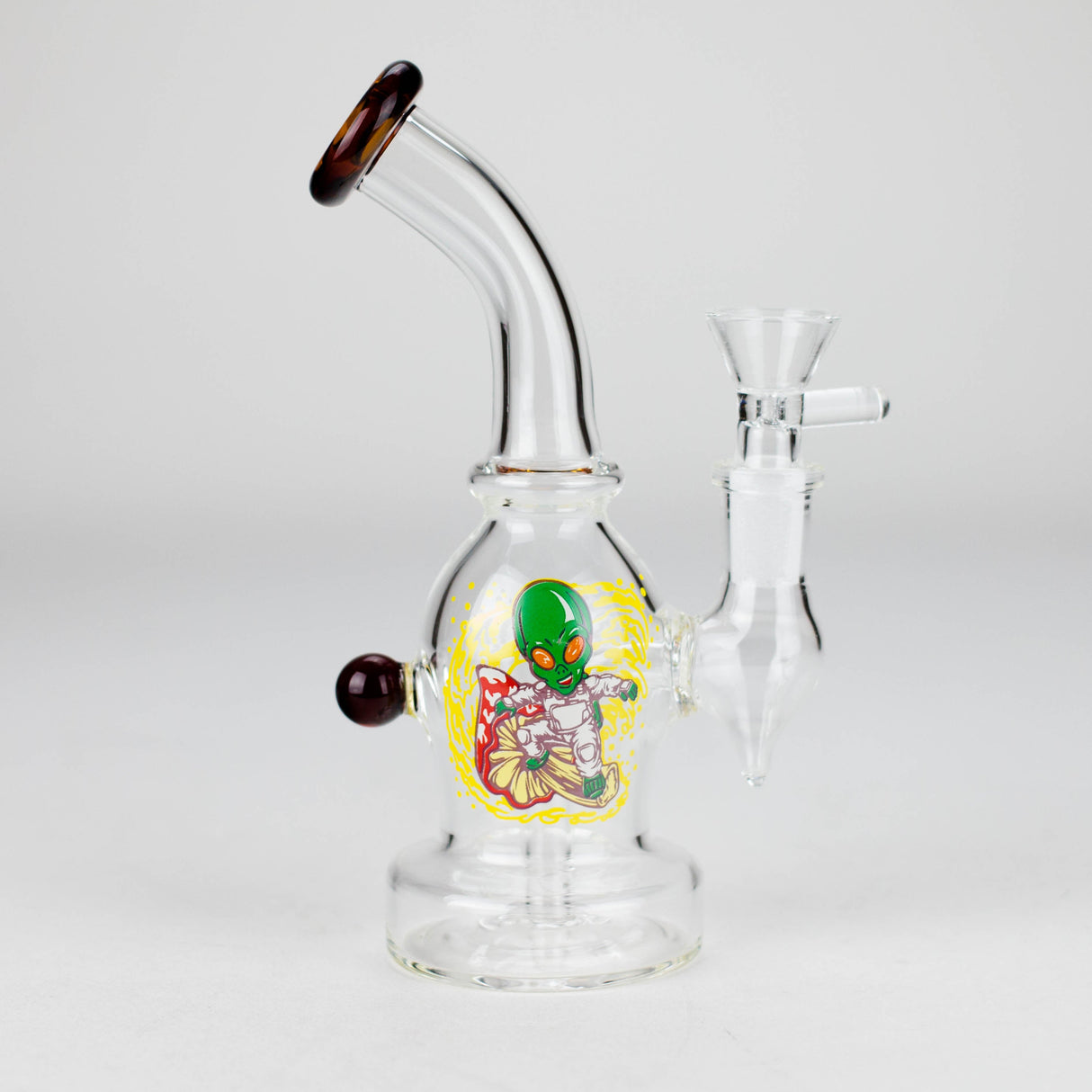 6.5" Bent Neck Cartoon Print Glass Bong with Fixed Diffuser