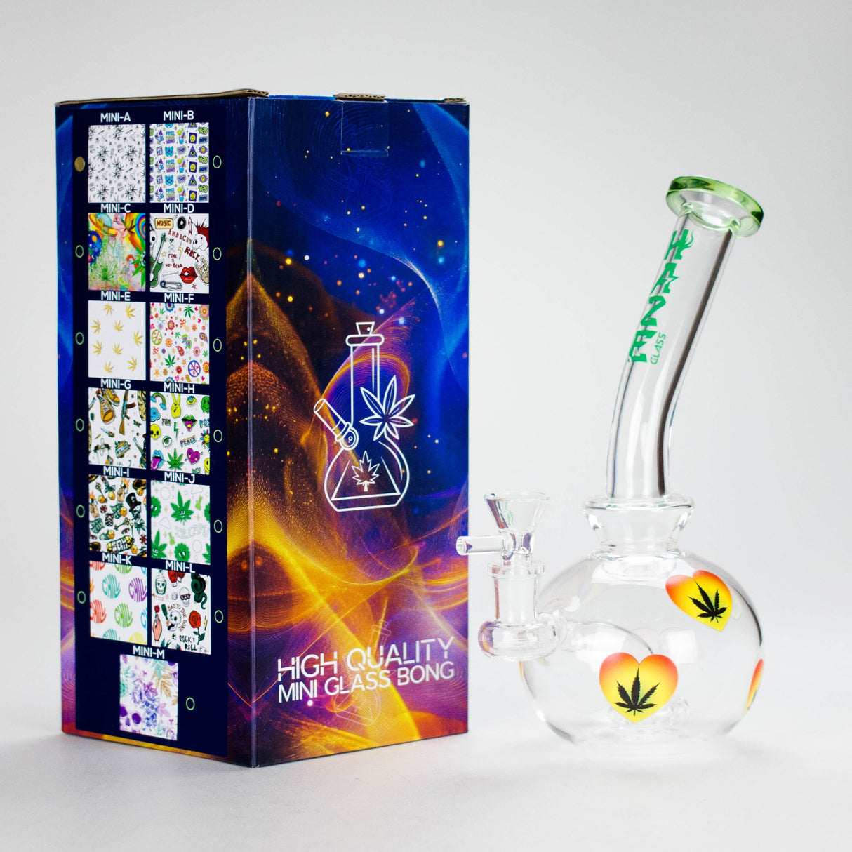 Haze | 9″ Heart Leaf Bubble Base Glass Bong – Teal (Mini-R)