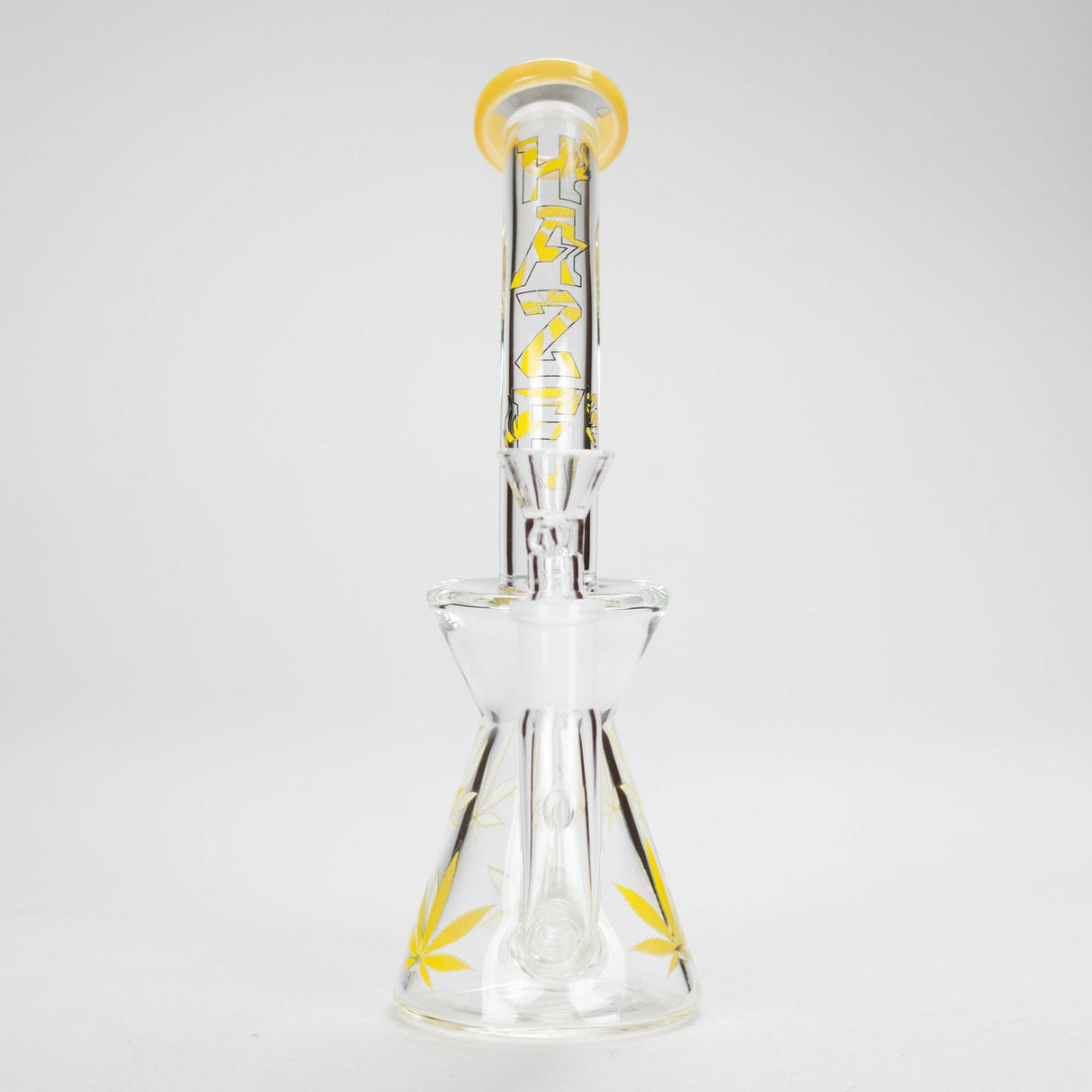 Haze | 8.5″ Weed Leaf Bent Neck Glass Bong – Jade Yellow (Mini-E)