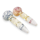 Pipe en verre transparent de 10 cm avec motifs tourbillonnants bleus ou rouges