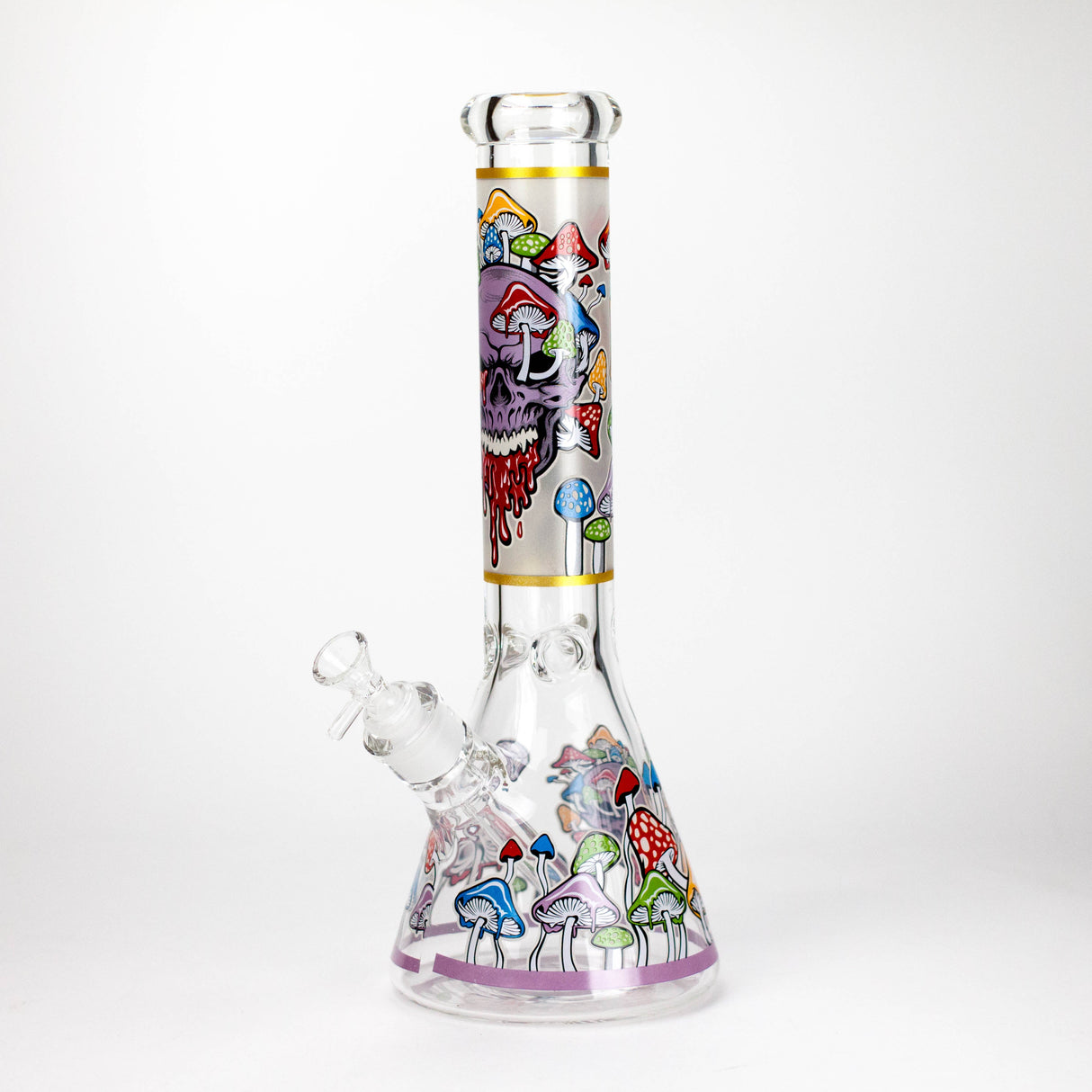 14" Mushroom Skull Design 7mm Thick Heavy Duty Glass Beaker Bong - Glow in the Dark
