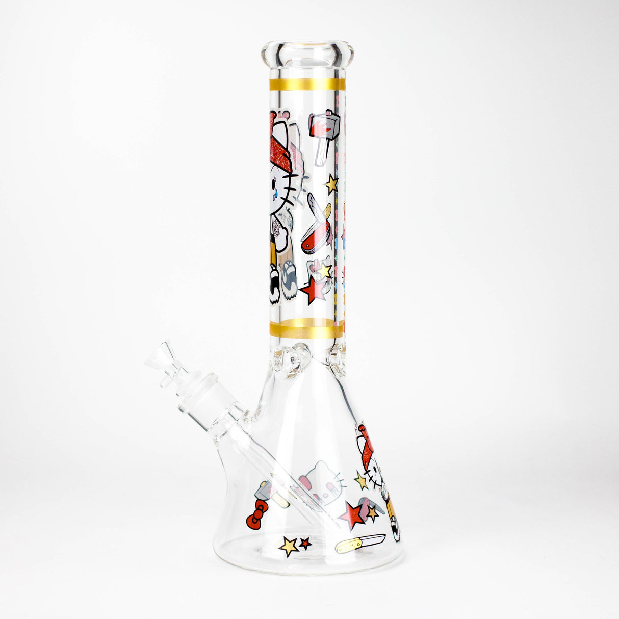 14" Wild Kitty Design 7mm Thick Heavy Duty Glass Beaker Bong - Glow in the Dark