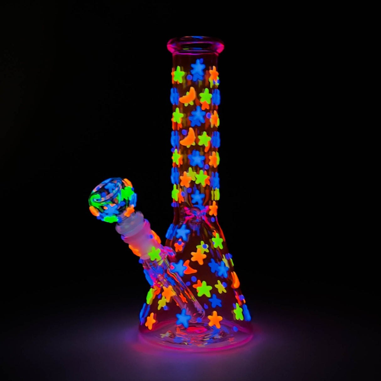 10" Glow-in-the-Dark Moon Star Glass Beaker Bong