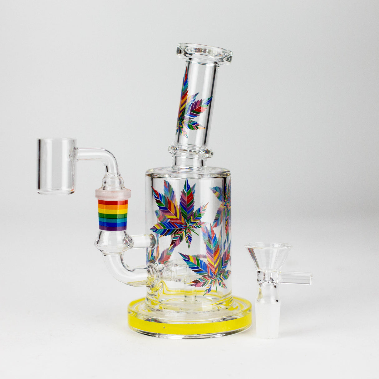 7" Leaf-Themed Glass Bong & Dab Rig with Bowl and Banger