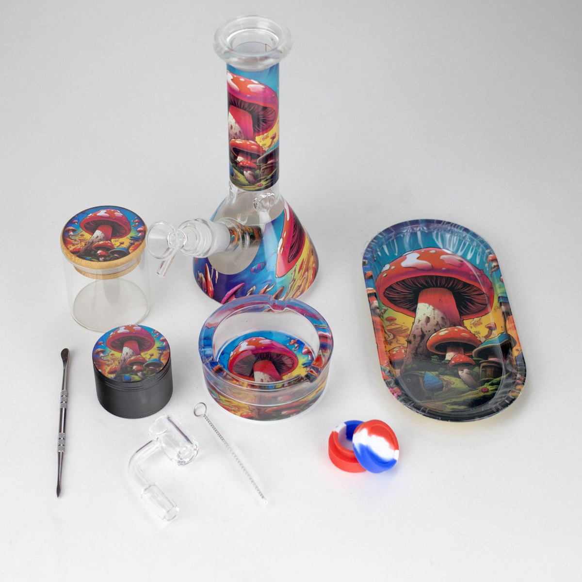 777 Smoke Bundle 10-in-1 Mushroom Smoke Set with 8-Inch Glass Bong Mushroom Smoke Kit - 10-in-1 Glass Bong Set