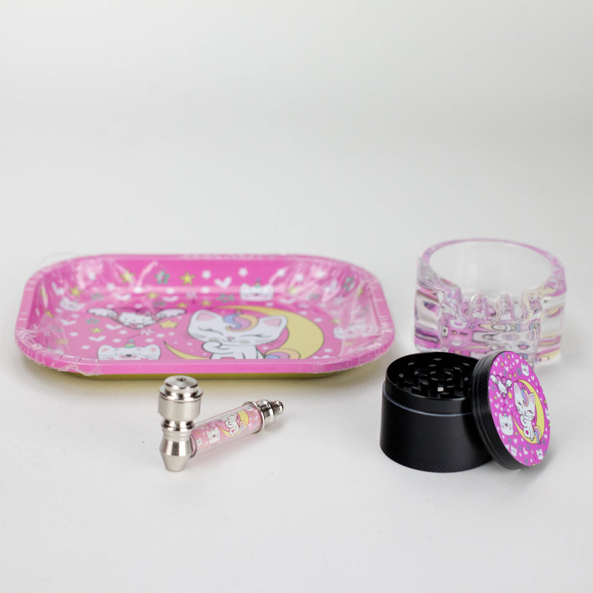 4-in-1 Metal Pipe Smoking Kit with Grinder, Ashtray & Tray