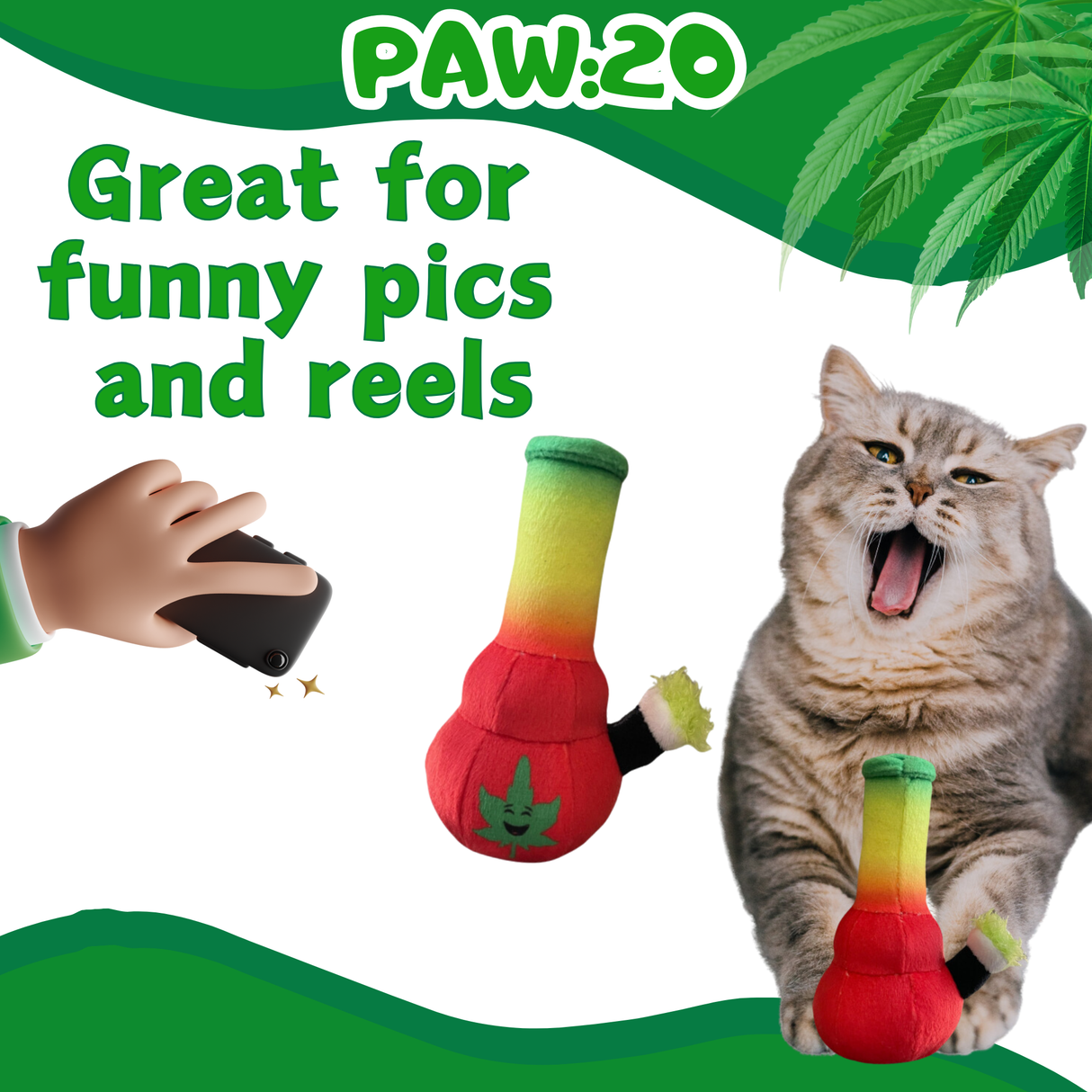 Lil Bo da Bong- Parody Plush Rasta Color Catnip Cat Toy - 5"