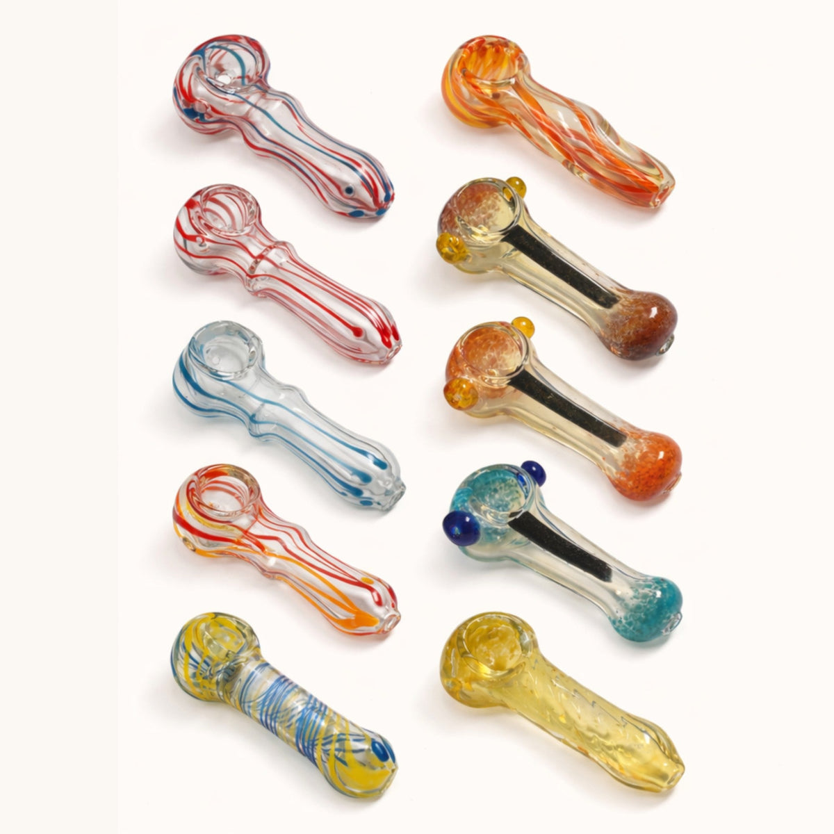 2.5" Double Glass Spoon Pipe 2-Pack - Assorted Mixed Colours