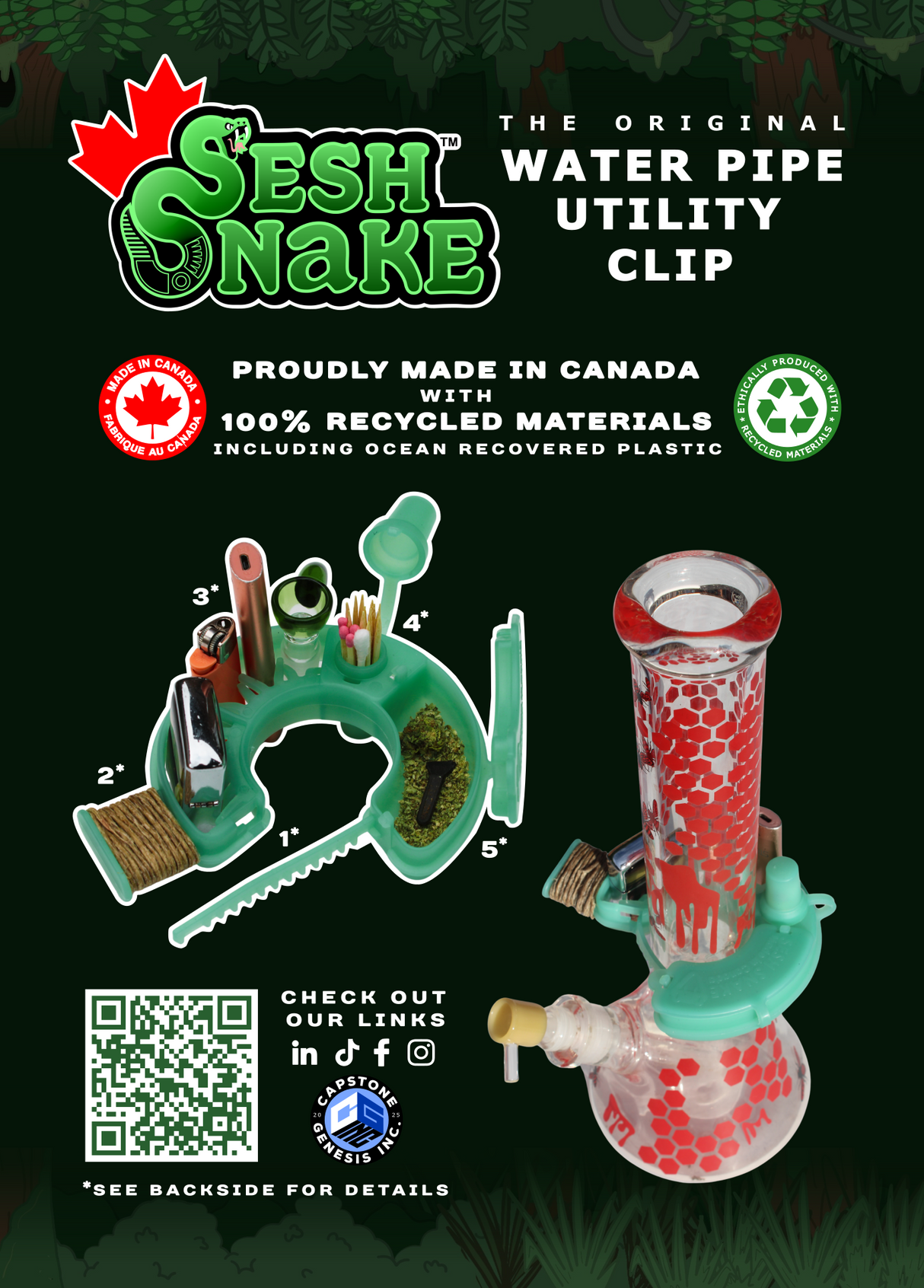 Sesh Snake Bong Accessory Clip with Tool Storage