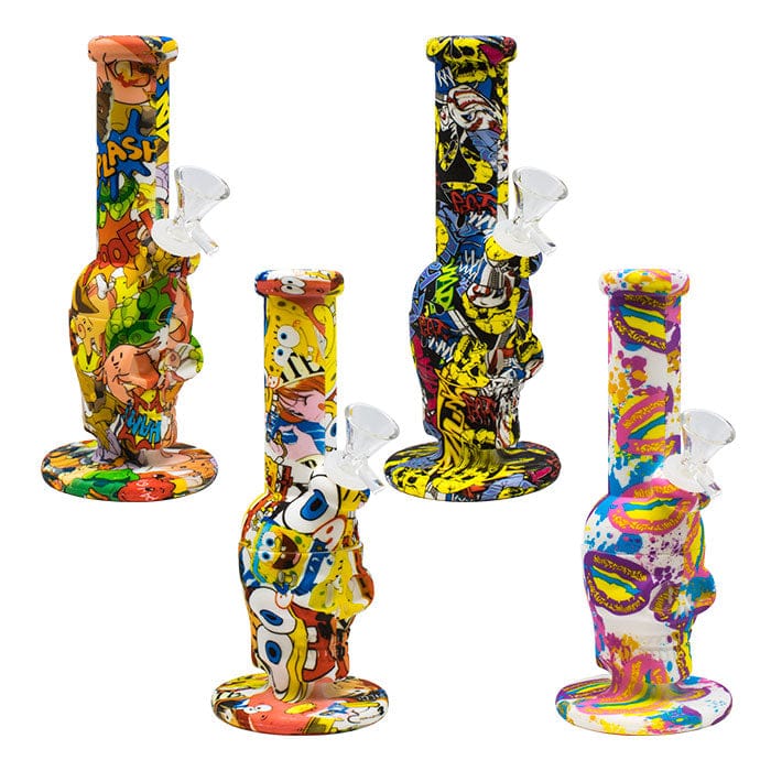 Maple Craft Inc Resin · Silicone · Plastic Bong 8.5" Assorted Comic Graphic Silicone Bong 8.5" Assorted Comic Graphic Silicone Bong