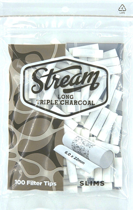 STREAM Filter Tip STREAM | Slims Long Triple Charcoal RYO Filters Display Carton - 10 Bags (Charcoal Type) STREAM | Slims Long Triple Charcoal RYO Filters Display Carton - 10 Bags (Charcoal Type)