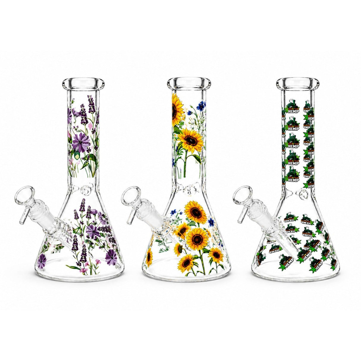 10" Glow-in-the-Dark Floral Beaker Bong