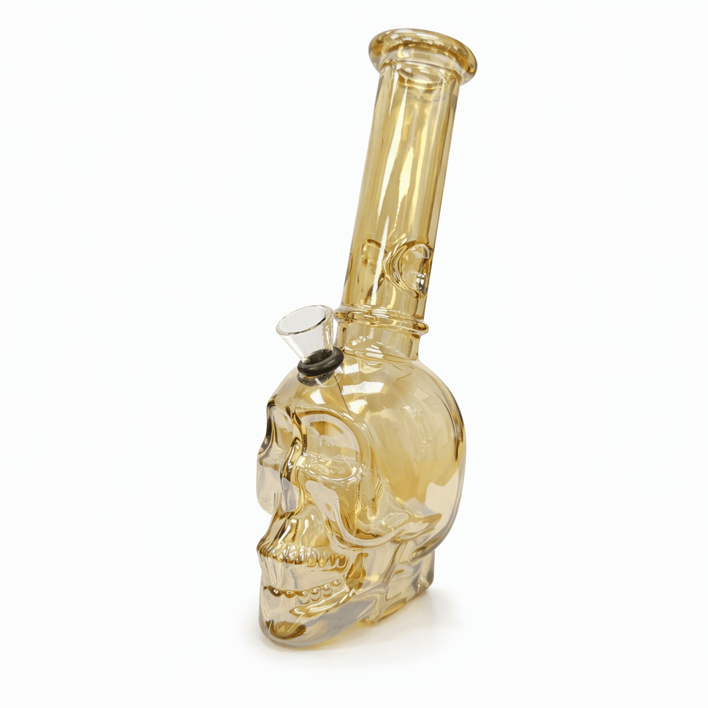 ONE Glass Bong 8" Skull Straight Tube Borosilicate Glass Bong 8" Metallic Skull Glass Bong | Canada Option 2: Skull Straight Tube Bong - 8" Borosilicate Glass