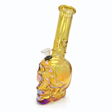 ONE Glass Bong 8" Skull Straight Tube Borosilicate Glass Bong 8" Metallic Skull Glass Bong | Canada Option 2: Skull Straight Tube Bong - 8" Borosilicate Glass
