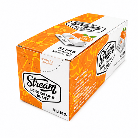 STREAM Filter Tip STREAM | Slims Long Orange Blast RYO Filters Display Carton - 10 Bags (Orange Capsule Type) STREAM | Slims Long Orange Blast RYO Filters Display Carton - 10 Bags (Orange Capsule Type)