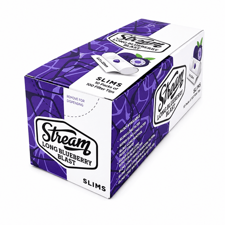 STREAM Filter Tip STREAM | Slims Long Blueberry Blast RYO Filters Display Carton - 10 Bags (Blueberry Capsule Type) STREAM | Slims Long Blueberry Blast RYO Filters Display Carton - 10 Bags (Blueberry Capsule Type)