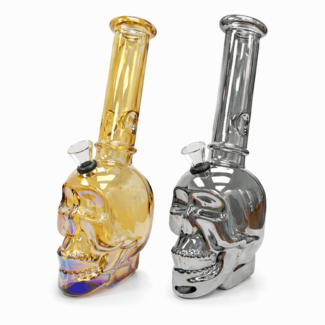 ONE Glass Bong 8" Skull Straight Tube Borosilicate Glass Bong 8" Metallic Skull Glass Bong | Canada Option 2: Skull Straight Tube Bong - 8" Borosilicate Glass