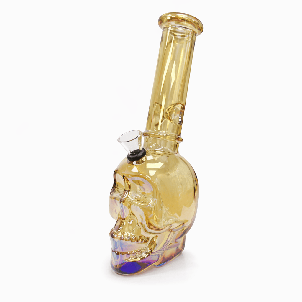 ONE Glass Bong 8" Skull Straight Tube Borosilicate Glass Bong 8" Metallic Skull Glass Bong | Canada Option 2: Skull Straight Tube Bong - 8" Borosilicate Glass