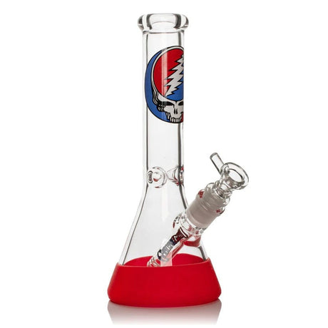 West Coast Gifts Glass Bong Grateful Dead | 10" Tall Steal Your Face Beaker Base Water Pipe W/Silicone Base Grateful Dead | 10" Tall Steal Your Face Beaker Base Water Pipe W/Silicone Base
