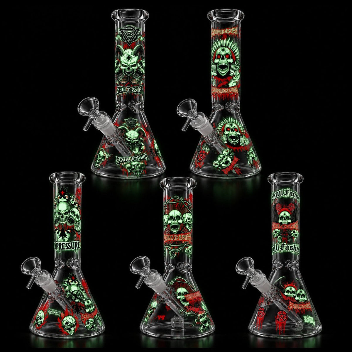 10" Glow-in-the-Dark Skull Graphic Beaker Bong