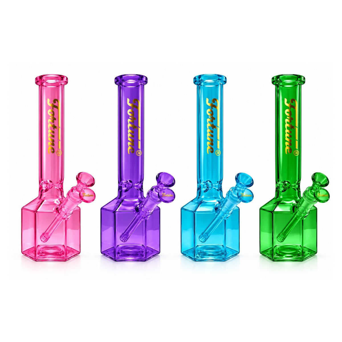 Fortune 12" Full Color Hex Base Glass Bong – 5mm