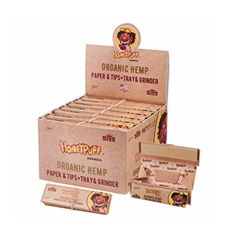 Canadian Distributor King Size Honey Puff Organic Hemp King Size Rolling Kit - 16 Pack Display Honey Puff King Size Kit with Tray & Grinder