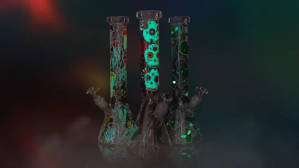 Smoking Cat Distribution Glass Bong Red Eye Glass® | 10" Sugar Skull Glow-in-the-Dark Water Pipe [REG160] Red Eye Glass® | 10" Sugar Skull Glow-in-the-Dark Water Pipe [REG160]