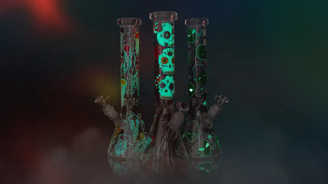 Smoking Cat Distribution Glass Bong Red Eye Glass® | 10" Sugar Skull Glow-in-the-Dark Water Pipe [REG160] Red Eye Glass® | 10" Sugar Skull Glow-in-the-Dark Water Pipe [REG160]