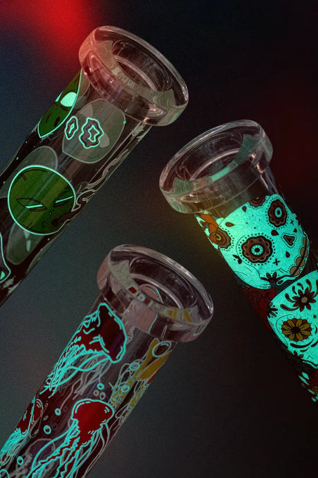 Smoking Cat Distribution Glass Bong Red Eye Glass® | 10" Sugar Skull Glow-in-the-Dark Water Pipe [REG160] Red Eye Glass® | 10" Sugar Skull Glow-in-the-Dark Water Pipe [REG160]
