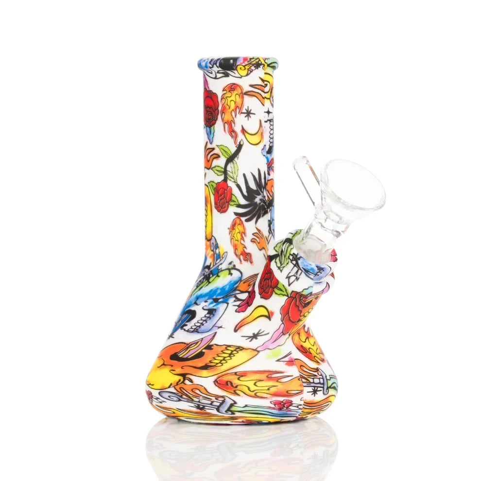 LIT Silicone 5" Tattoo Mini Bong with Glass Bowl & Downstem
