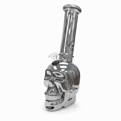ONE Glass Bong 8" Skull Straight Tube Borosilicate Glass Bong 8" Metallic Skull Glass Bong | Canada Option 2: Skull Straight Tube Bong - 8" Borosilicate Glass
