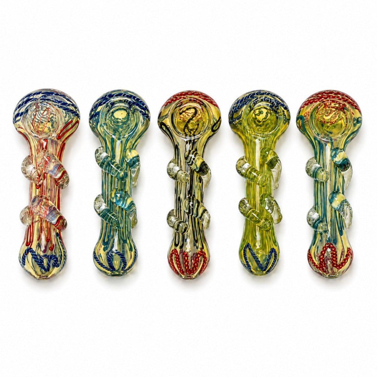 Pipe en verre de 10 cm avec décorations "Wig Wag" et accents en corne