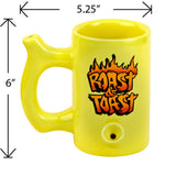 YELLOW ROAST & TOAST PIPE MUG WITH FLAME DESIGN